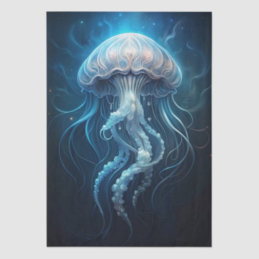 Papier Mousseline Beautiful Giant Blue Ocean Jelly Fish Decoupage (Recto)