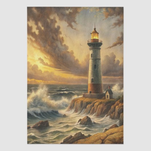 Papier Mousseline Beautiful Stormy Coastal Lighthouse Decoupage (Recto)