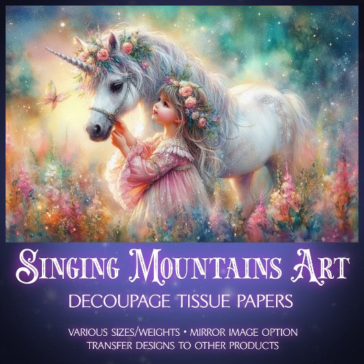 Papier Mousseline Beautiful Unicorn Little Girl Fantasy Decoupage