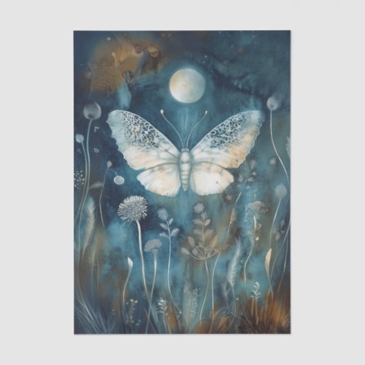 Papier Mousseline Beautiful White Moth Cyanotype Printing (Recto)