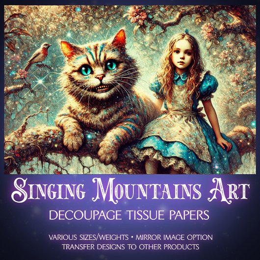 Papier Mousseline Beautiful Wonderland Cat and Alice Decoupage