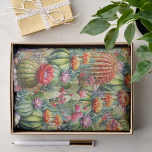 Papier Mousseline Beaux Cactus à Fleurs (Cadeau)