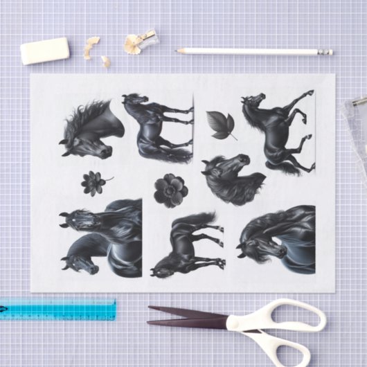 Papier Mousseline Beaux chevaux d'Arabie Noire (Artisanat)