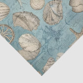 Papier Mousseline Beaux Coquillages Vintages En Bleu (Détail)