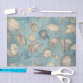 Papier Mousseline Beaux Coquillages Vintages En Bleu (Artisanat)