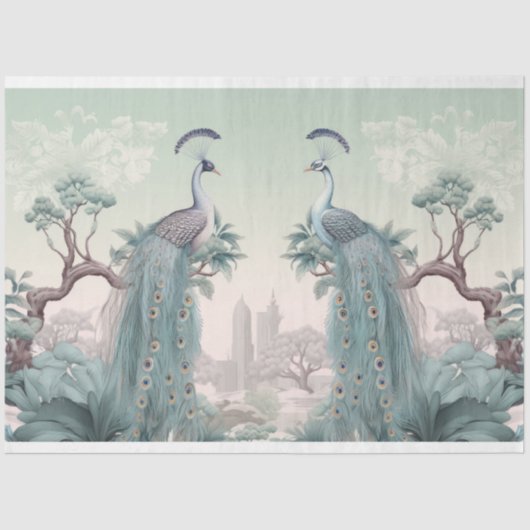 Papier Mousseline Beaux paons bleus (Recto)