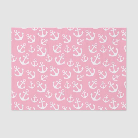Papier Mousseline Bébé Ancres rose et blanc Motif nautique (Recto)