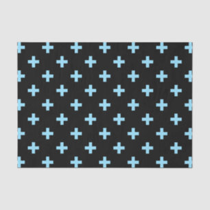 Papier Mousseline Bébé bleu polka croise sur noir