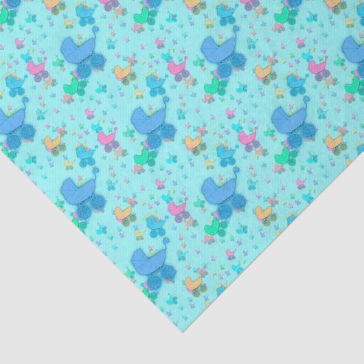 Papier Mousseline Bébé Bleu Poussettes Envelopper Papier (Détail)