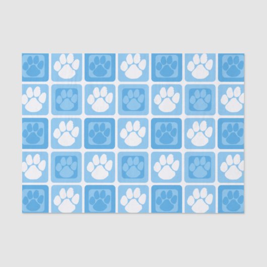Papier Mousseline Bébé clair bleu et blanc Pawprint répétée (Recto)