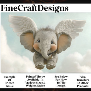 Papier Mousseline Bébé Éléphant Mignon et Gentil avec des Ailes AV4 