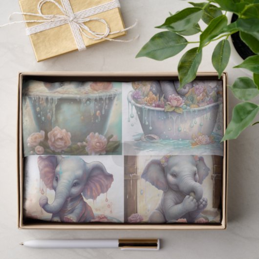 Papier Mousseline Bébé Eléphant's Bath Time (Cadeau)