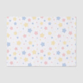 Papier Mousseline Bébé Étoiles rose, jaune et bleu sur Motif blanc (Recto)