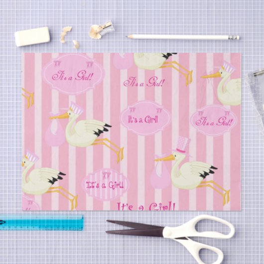 Papier Mousseline Bébé fille cigogne (Artisanat)