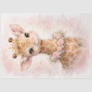 Papier Mousseline Bébé girafe avec couronne et fleurs Animal mignon