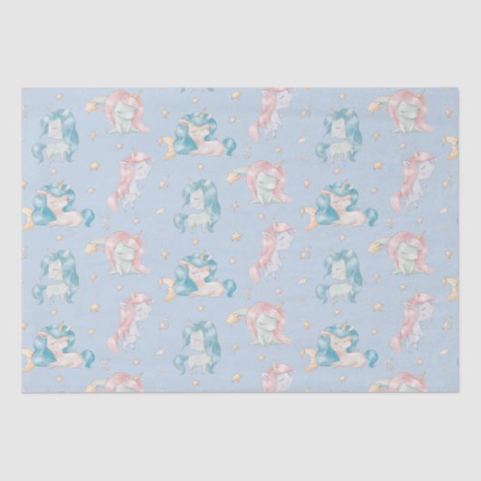 Papier Mousseline Bébé mignon Unicorn rose bleu pastel Nursery Child (Recto)