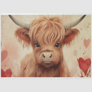 Papier Mousseline Bébé mignon Vache Highland Coeurs Valentine