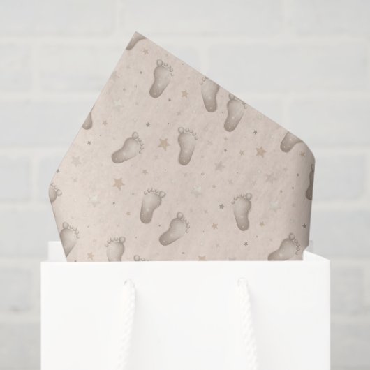 Papier Mousseline Bébé pieds Découpage Douche Beige (Sac cadeau)