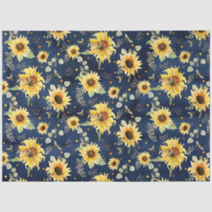 Papier Mousseline Bee w Tournesol Floral Rustique Marine Bois Découp