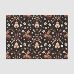 Papier Mousseline Bees et ruches de Cottagecore foncé Botanique