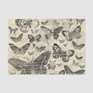 Papier Mousseline Beige noire, papillons, vintage, shabby chic, patt