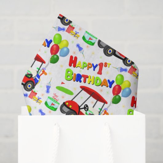Papier Mousseline Belle 1er anniversaire Red Golf Cart Boy's (Sac cadeau)