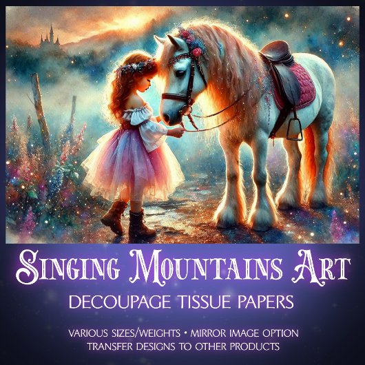 Papier Mousseline Belle aquarelle Cheval et fille Découpage