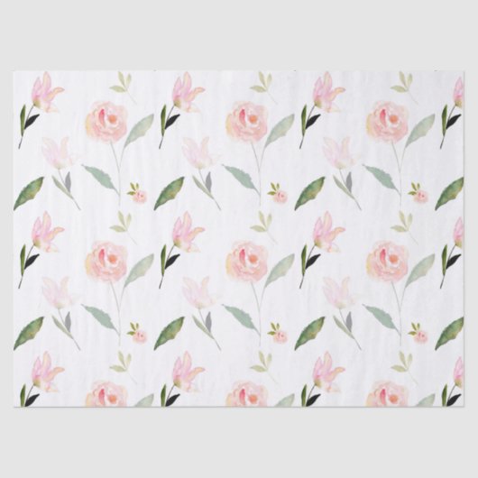 Papier Mousseline Belle Aquarelle Florale Rose (Recto)