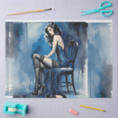 Papier Mousseline Belle Bleue 1920s Moulin Rouge Raven Dame Haired (Artisanat)