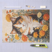 Papier Mousseline Belle Chat Calico Avec Fleurs Marigold (Artisanat)