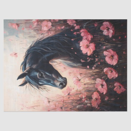 Papier Mousseline Belle Cheval Blush Fleurs sauvages Rose Découpage (Recto)