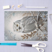 Papier Mousseline Belle Chouette blanche neige thème hiver (Artisanat)