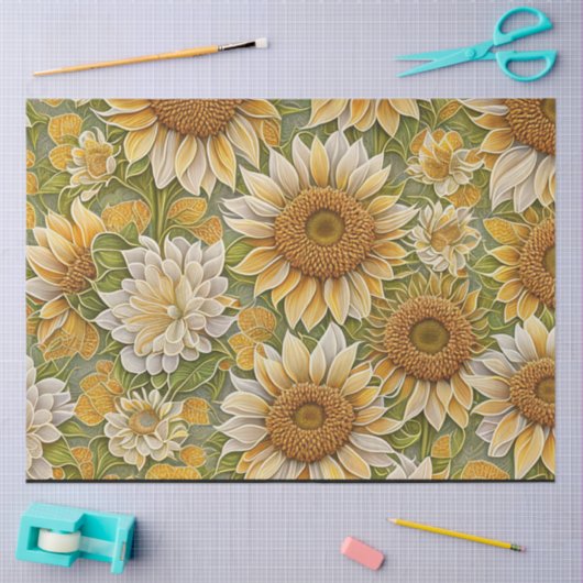Papier Mousseline Belle collection de tournesol moderne (Artisanat)