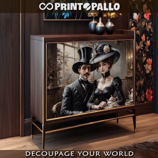Papier Mousseline Belle couple époque dans un café de Paris