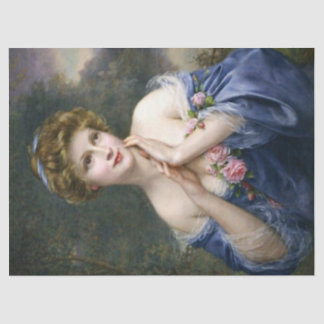 Papier Mousseline Belle Dame vintage En Découpage Bleu