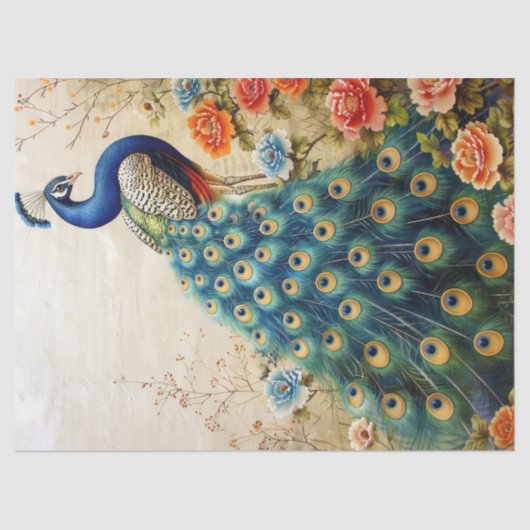 Papier Mousseline Belle Découpage de paon floral (Recto)