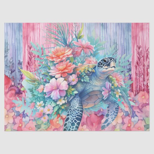 Papier Mousseline Belle Découpage de tortue de mer florale (Recto)
