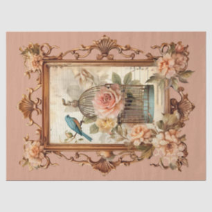 Papier Mousseline Belle Découpage encadrée d'oiseaux et de cage flor