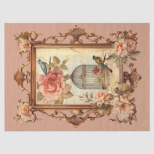 Papier Mousseline Belle Découpage encadrée d'oiseaux et de cage flor