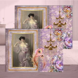 Papier Mousseline Belle Époque Woman in Soft Lilac Pink Decoupage