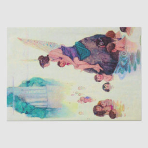 Papier Mousseline Belle Fée avec enfants Illustration Vintage