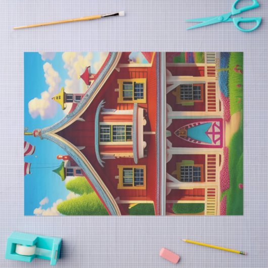 Papier Mousseline Belle ferme Campagne Découpage (Artisanat)