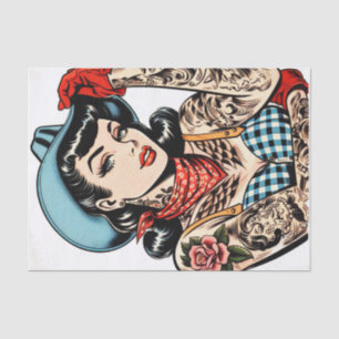 Papier Mousseline Belle fille au tatouage en caricature