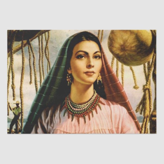 Papier Mousseline Belle fille mexicaine Calendrier sur bateau de pêc (Recto)