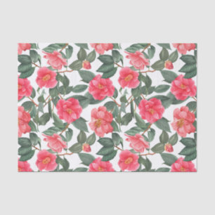 Papier Mousseline Belle Fleurs de Camellia et Motif Feuille