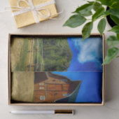 Papier Mousseline Belle grange Wyoming avec toit vert (Cadeau)