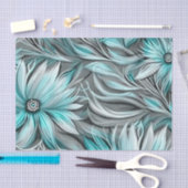 Papier Mousseline Belle impression Florale Turquoise Bleue (Artisanat)