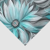 Papier Mousseline Belle impression Florale Turquoise Bleue (Détail)