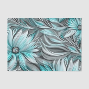 Papier Mousseline Belle impression Florale Turquoise Bleue