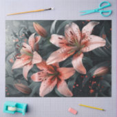 Papier Mousseline Belle Lys rose avec Découpage verdoyante (Artisanat)